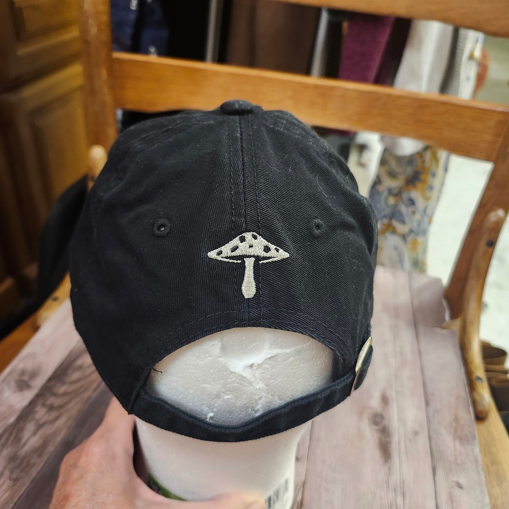 LXZG Alice Mushroom Embroidered Black Cotton Dad Hat Goblincore Retro Cap - Picture 2 of 11